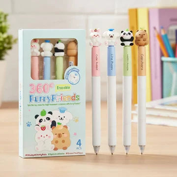Fury Friend Erasable Pens — Pack of 4