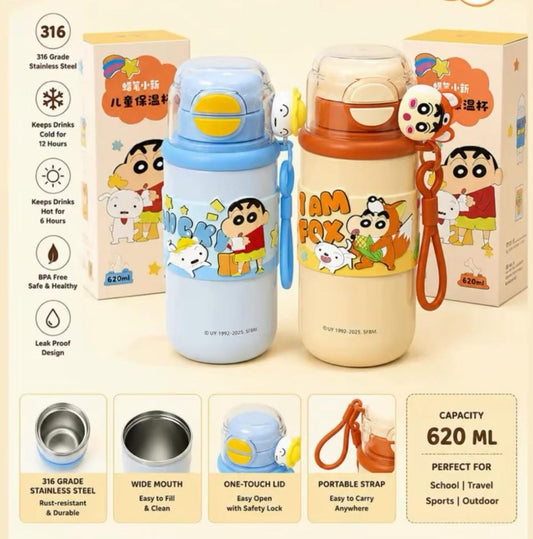 Shinchan -620 ml premium steel bottle ( Dual Cap)