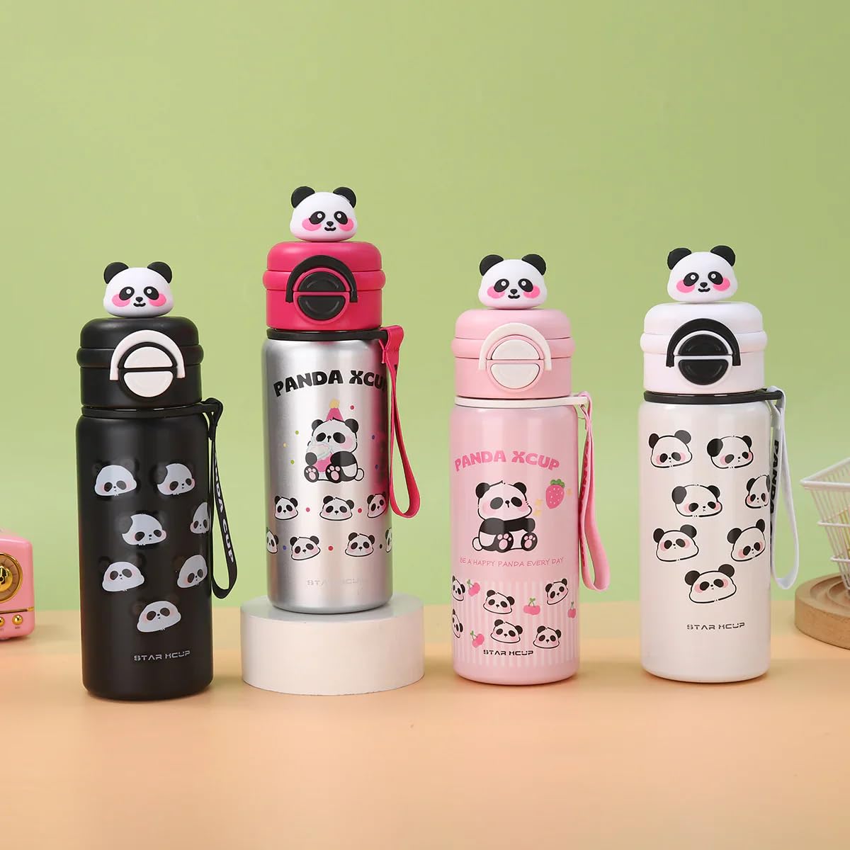 Dual Sipper Panda Steel Bottle